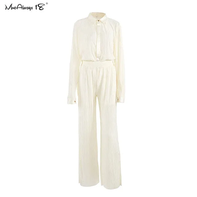 2021 Mine Always Beige Pleated Wide Leg Pants Women's Casual Loose Trousers Office Wear Sizes S -L