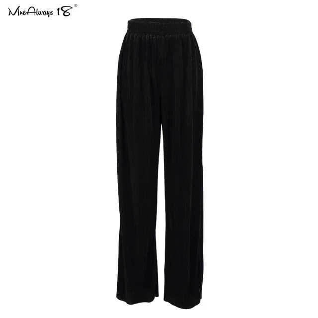 2021 Mine Always Beige Pleated Wide Leg Pants Women's Casual Loose Trousers Office Wear Sizes S -L