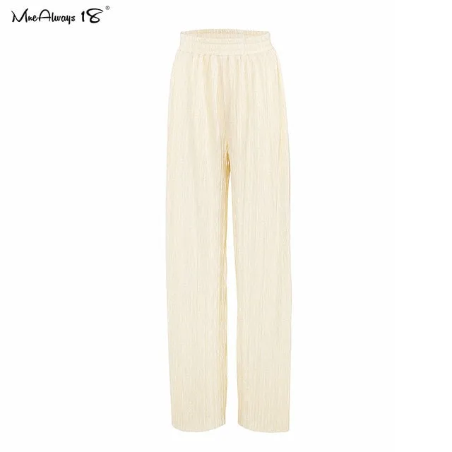 2021 Mine Always Beige Pleated Wide Leg Pants Women's Casual Loose Trousers Office Wear Sizes S -L