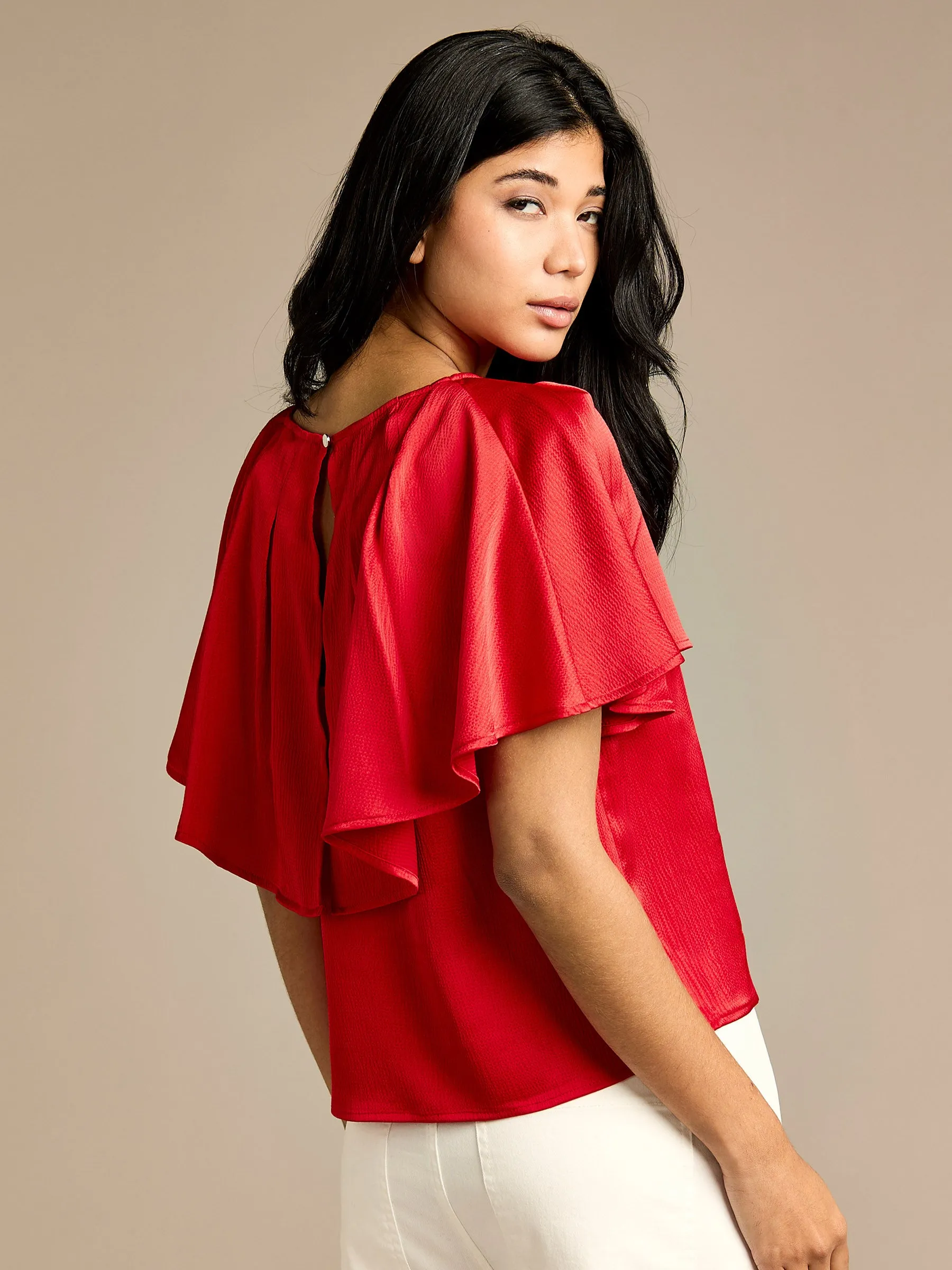 Barie Red Satin Top & Dottie Wide Leg Jean Outfit