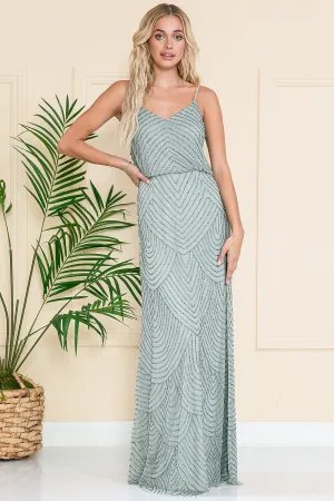 Beaded Sleeveless V-Neck Gown by Amelia Couture IN001