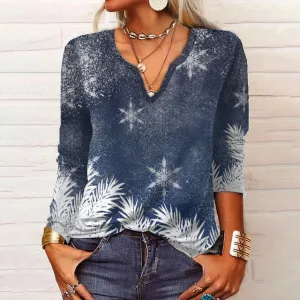 BerryBetty - Casual Snowflake Print Blouse