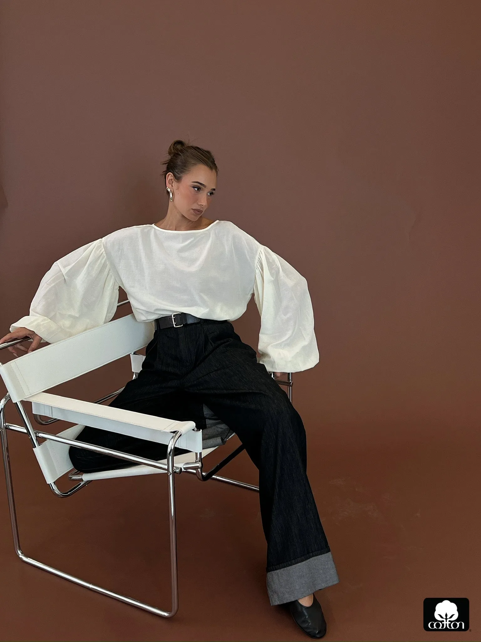 Billow Sleeve Boat Neck Top