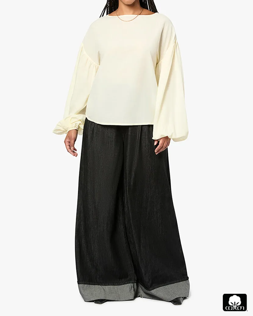Billow Sleeve Boat Neck Top