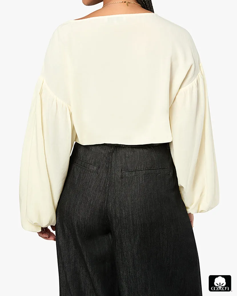 Billow Sleeve Boat Neck Top