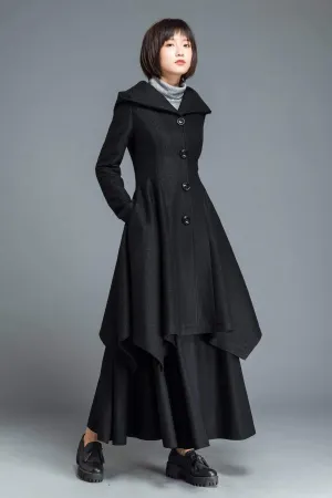 Black coat, wool coat, winter coat, Hooded coat, warm coat, black wool coat, warm wool coat, womens coat, irregular coat, pocket coat C1210