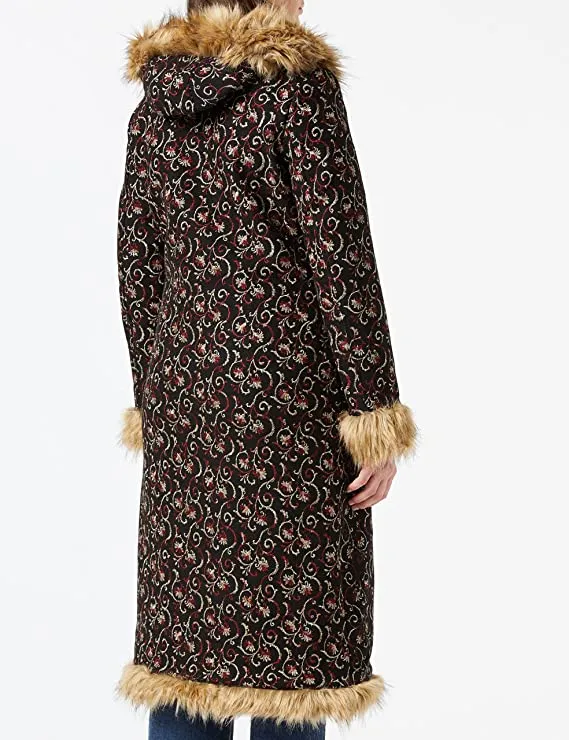 Black Ladies Festive Florals Winter Coat - Joe Browns