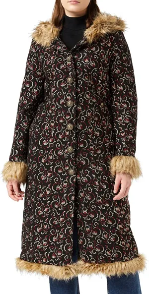Black Ladies Festive Florals Winter Coat - Joe Browns