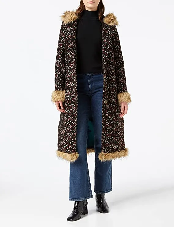 Black Ladies Festive Florals Winter Coat - Joe Browns