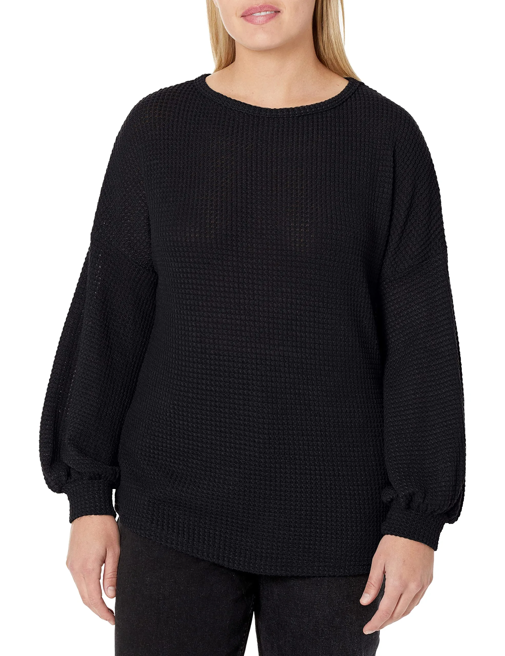 Black Women's Long Sleeve Oversized Crew Neck Solid Color Knit Pullover Sweater Tops - MEROKEETY