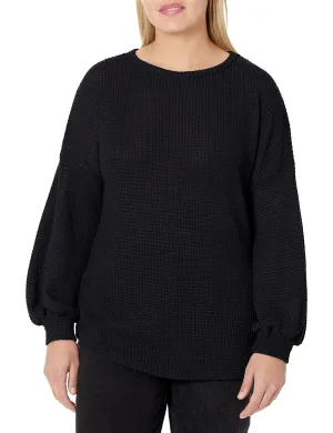 Black Women's Long Sleeve Oversized Crew Neck Solid Color Knit Pullover Sweater Tops - MEROKEETY