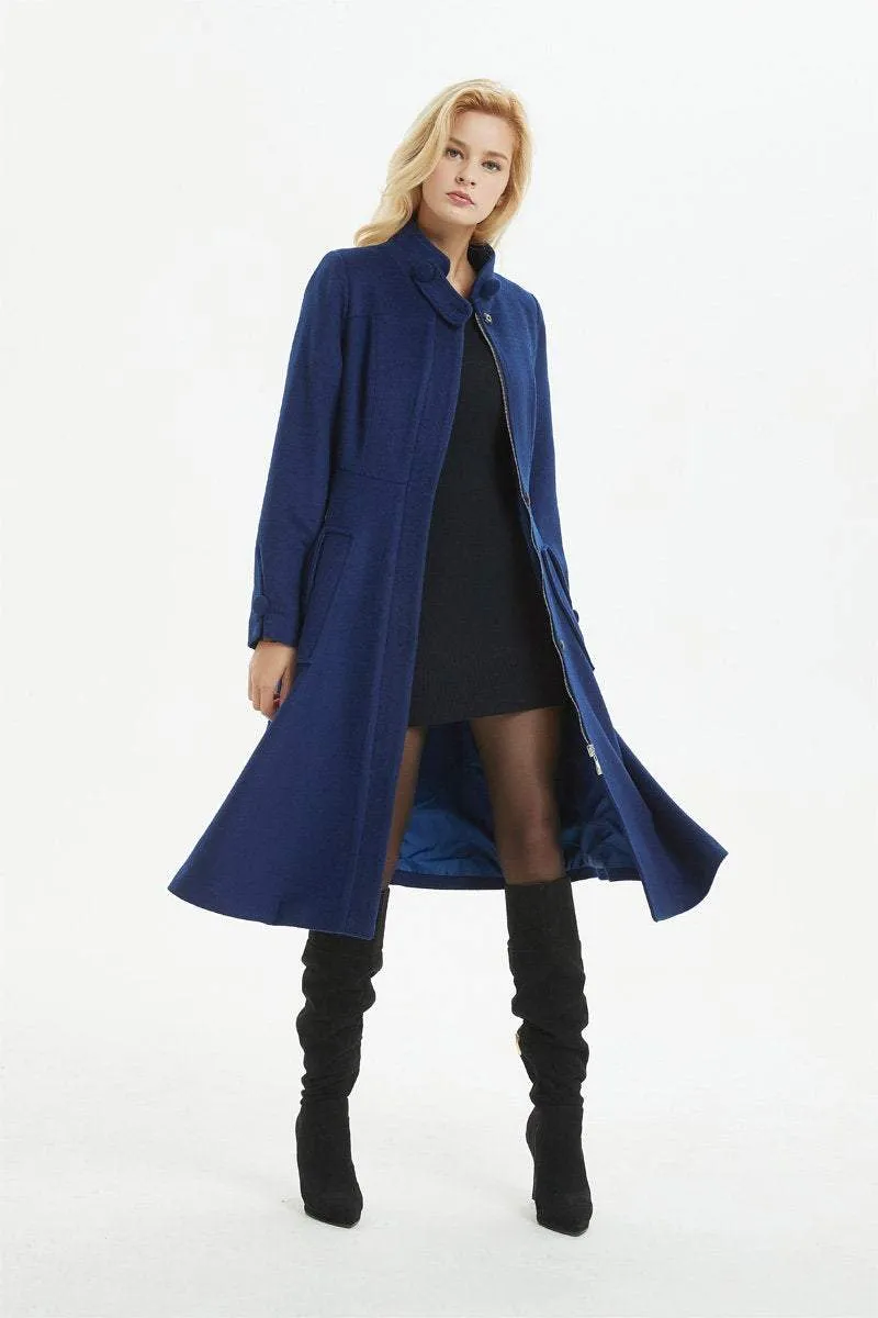 Blue coat, warm wool coat for winter, womens wool coat with pockets - custom midi fitted coat, elegant wool coat - best gift for her C1282