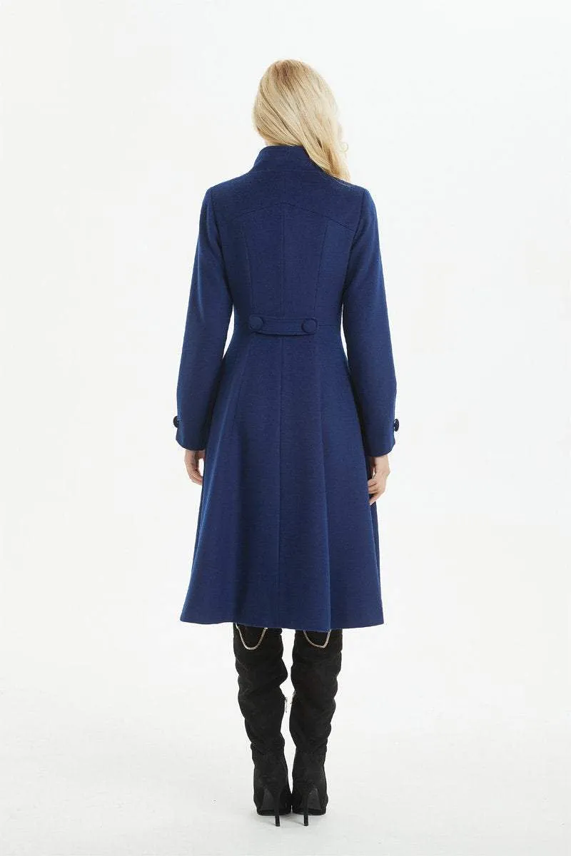 Blue coat, warm wool coat for winter, womens wool coat with pockets - custom midi fitted coat, elegant wool coat - best gift for her C1282