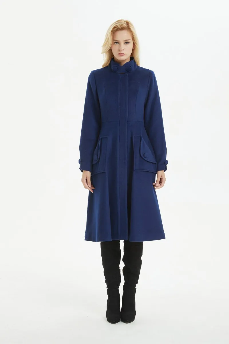 Blue coat, warm wool coat for winter, womens wool coat with pockets - custom midi fitted coat, elegant wool coat - best gift for her C1282