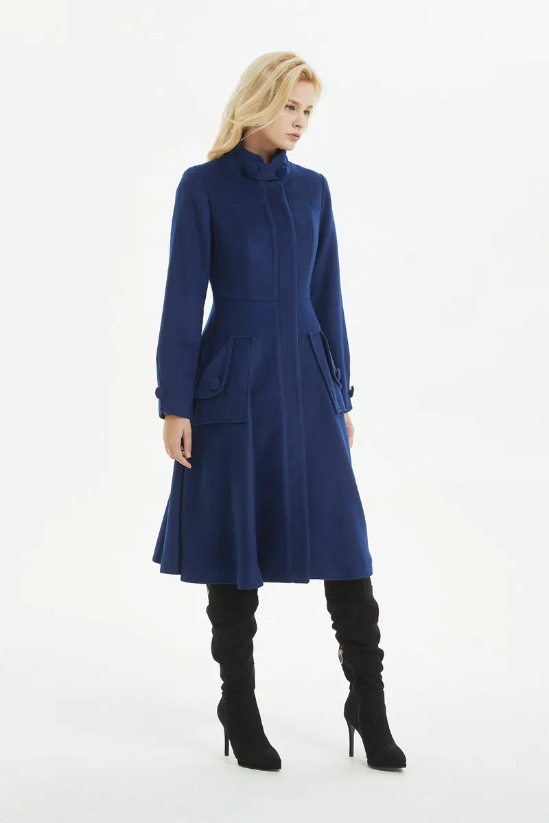 Blue coat, warm wool coat for winter, womens wool coat with pockets - custom midi fitted coat, elegant wool coat - best gift for her C1282