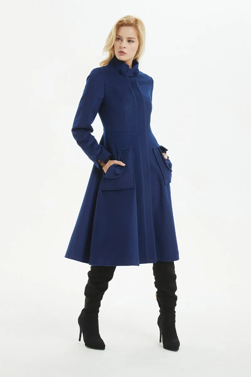 Blue coat, warm wool coat for winter, womens wool coat with pockets - custom midi fitted coat, elegant wool coat - best gift for her C1282