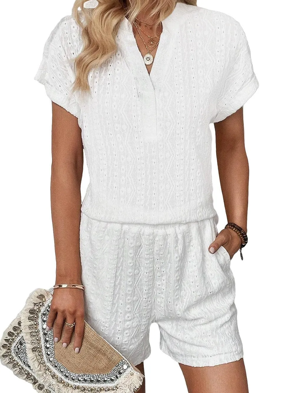 Casual Eyelet Jumpsuit