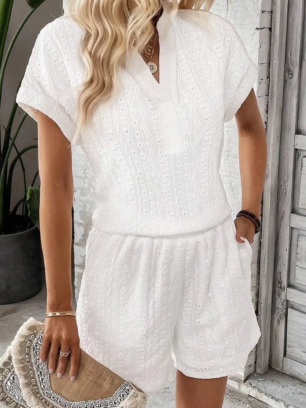 Casual Eyelet Jumpsuit