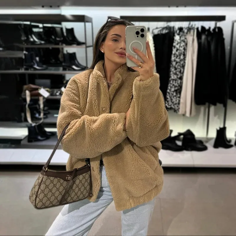 Chic Faux Teddy Bear Fur Coat