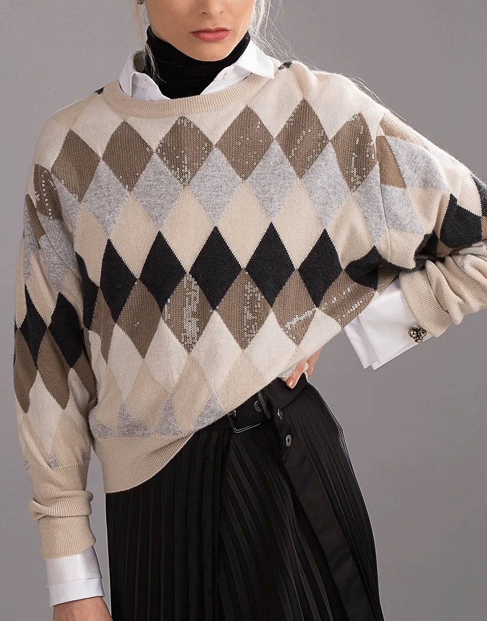 Cropped Argyle Pullover Sweater
