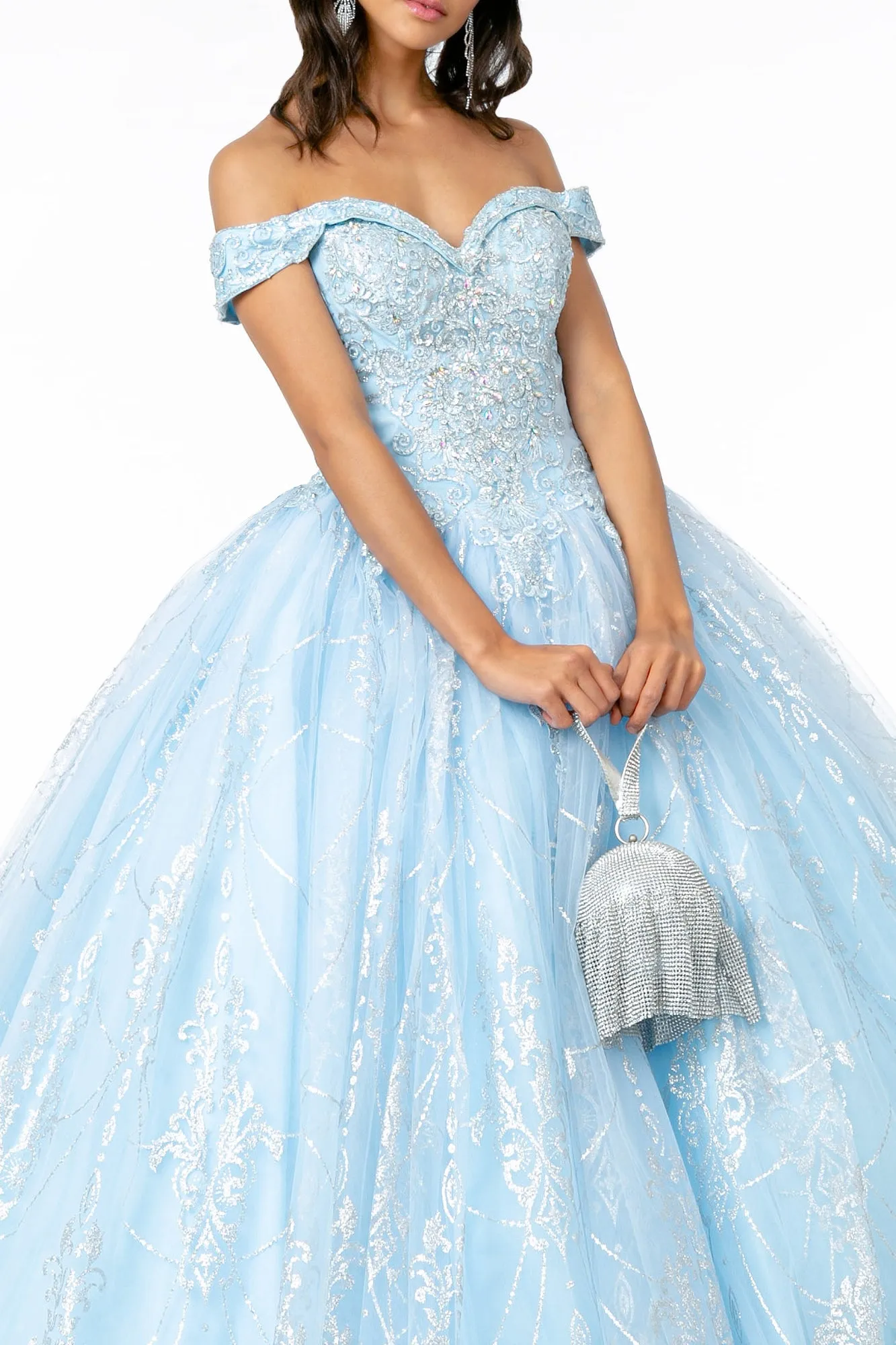 Cut-Away Shoulder Glitter Mesh Quinceanera Dress GLGL2910