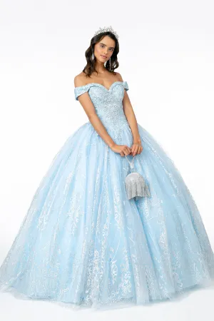 Cut-Away Shoulder Glitter Mesh Quinceanera Dress GLGL2910