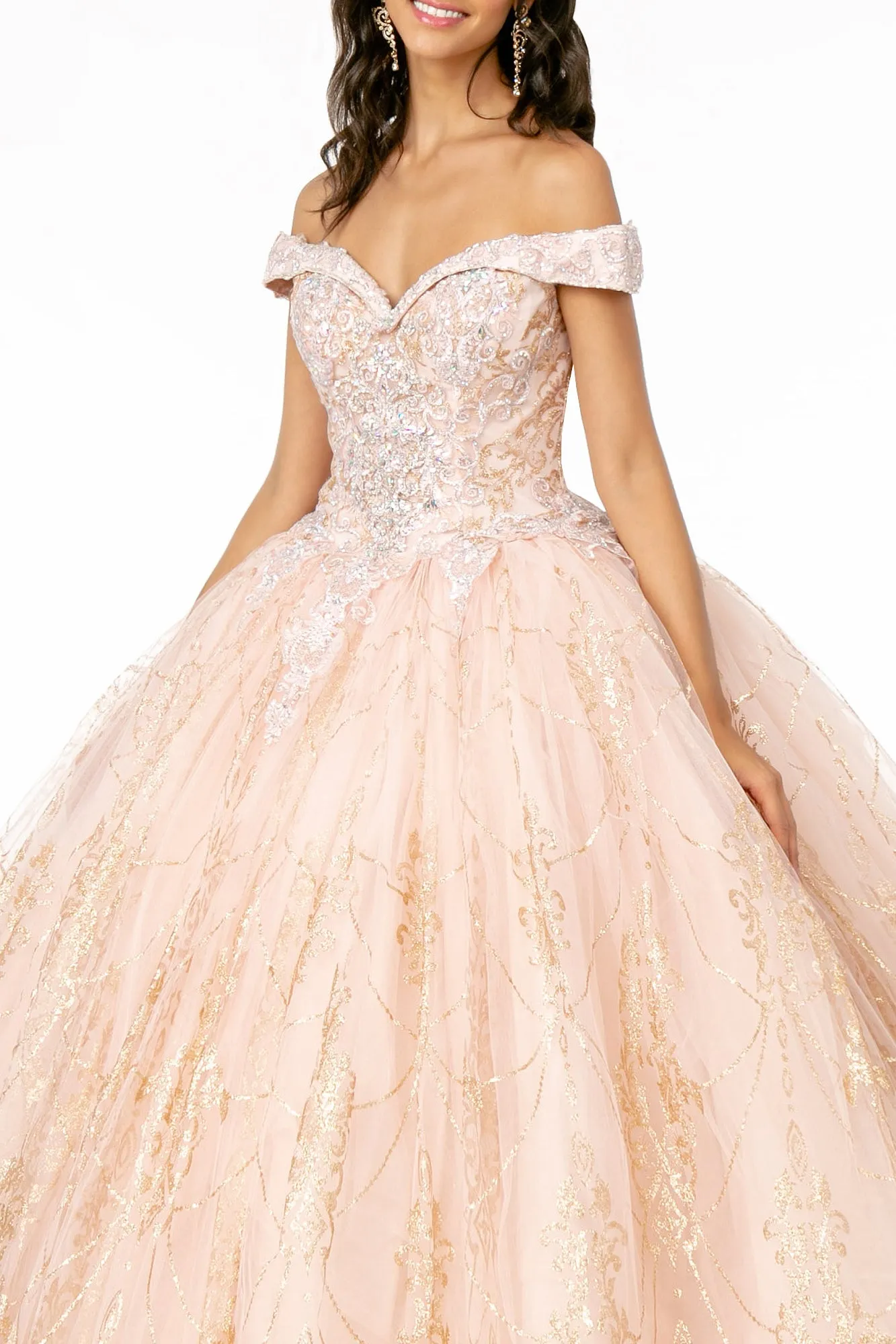 Cut-Away Shoulder Glitter Mesh Quinceanera Dress GLGL2910