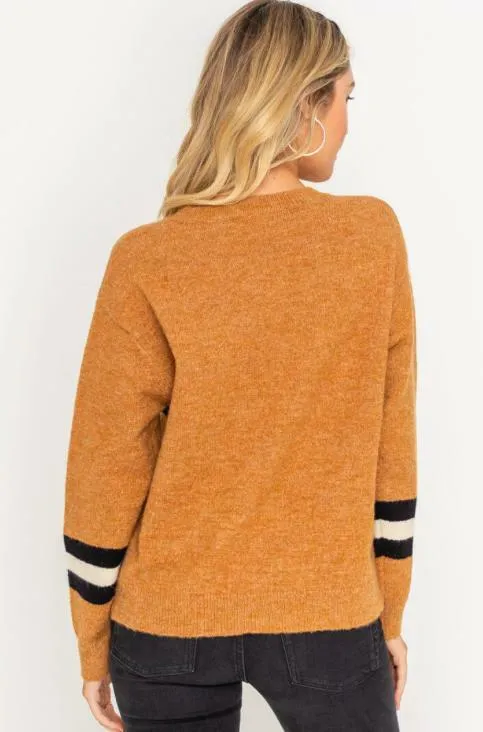 Demi Camel Striped Knit Sweater