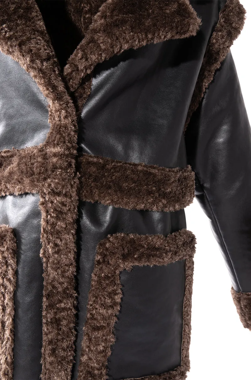 DETACH-LAUDER FAUX FUR LEATHER COAT