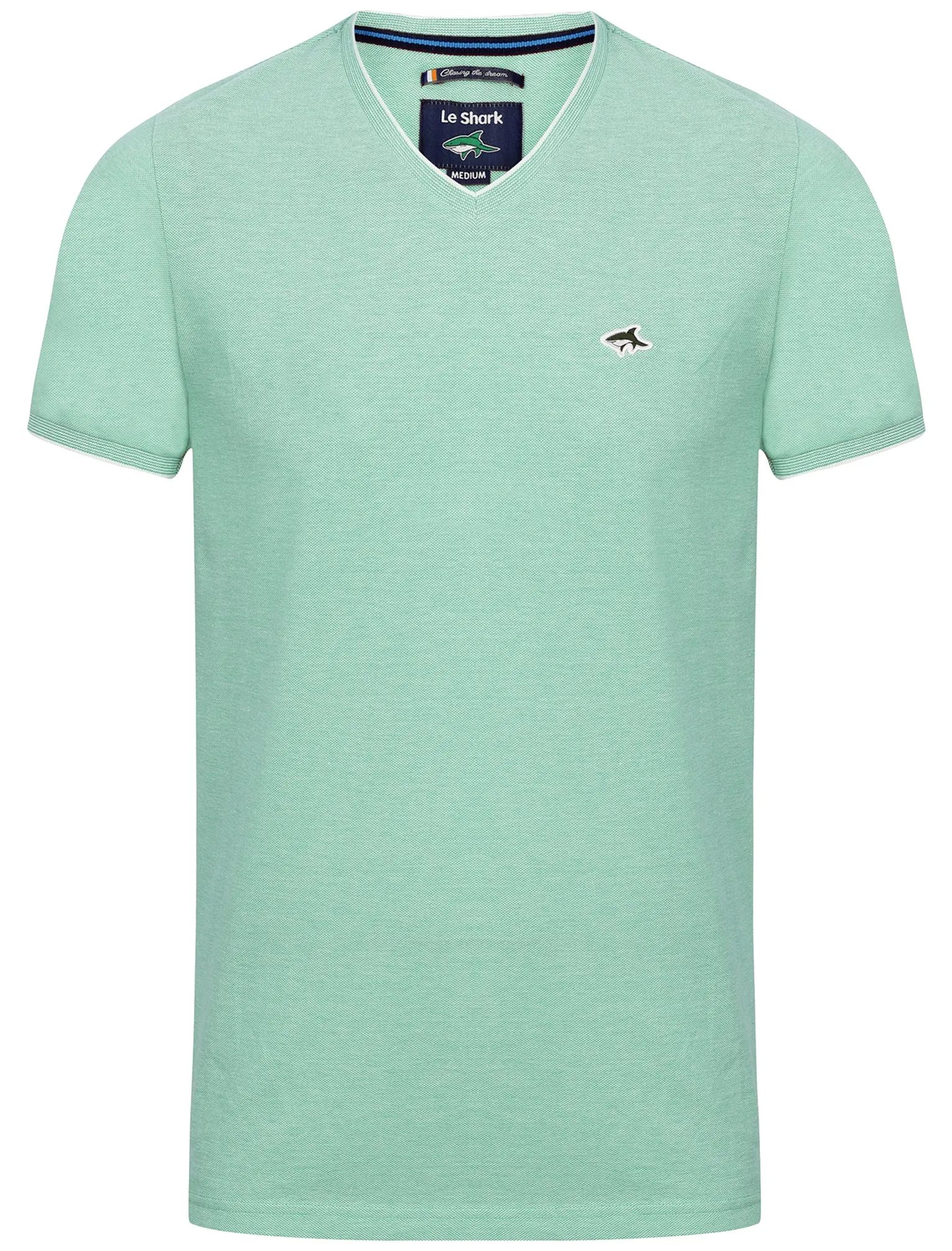 Elmington Pique V Neck Cotton Top in Mint / White - Le Shark