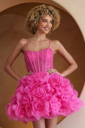 FORMAL FLORAL BABY DOLL LACE DRESS W/ SCOOP NECKLINE & SEQUINS EMBROIDERY