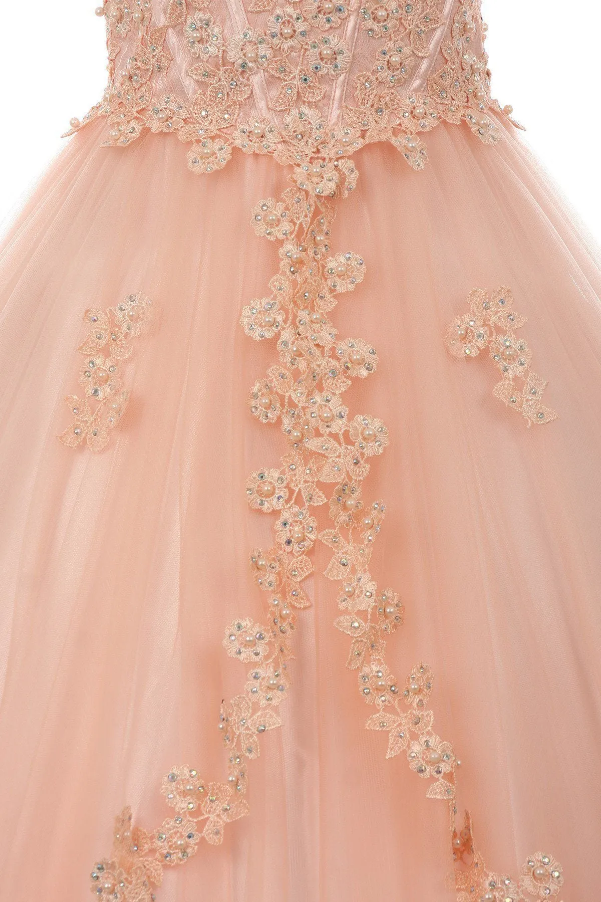 Girls Floral Applique Long Halter Dress 5060