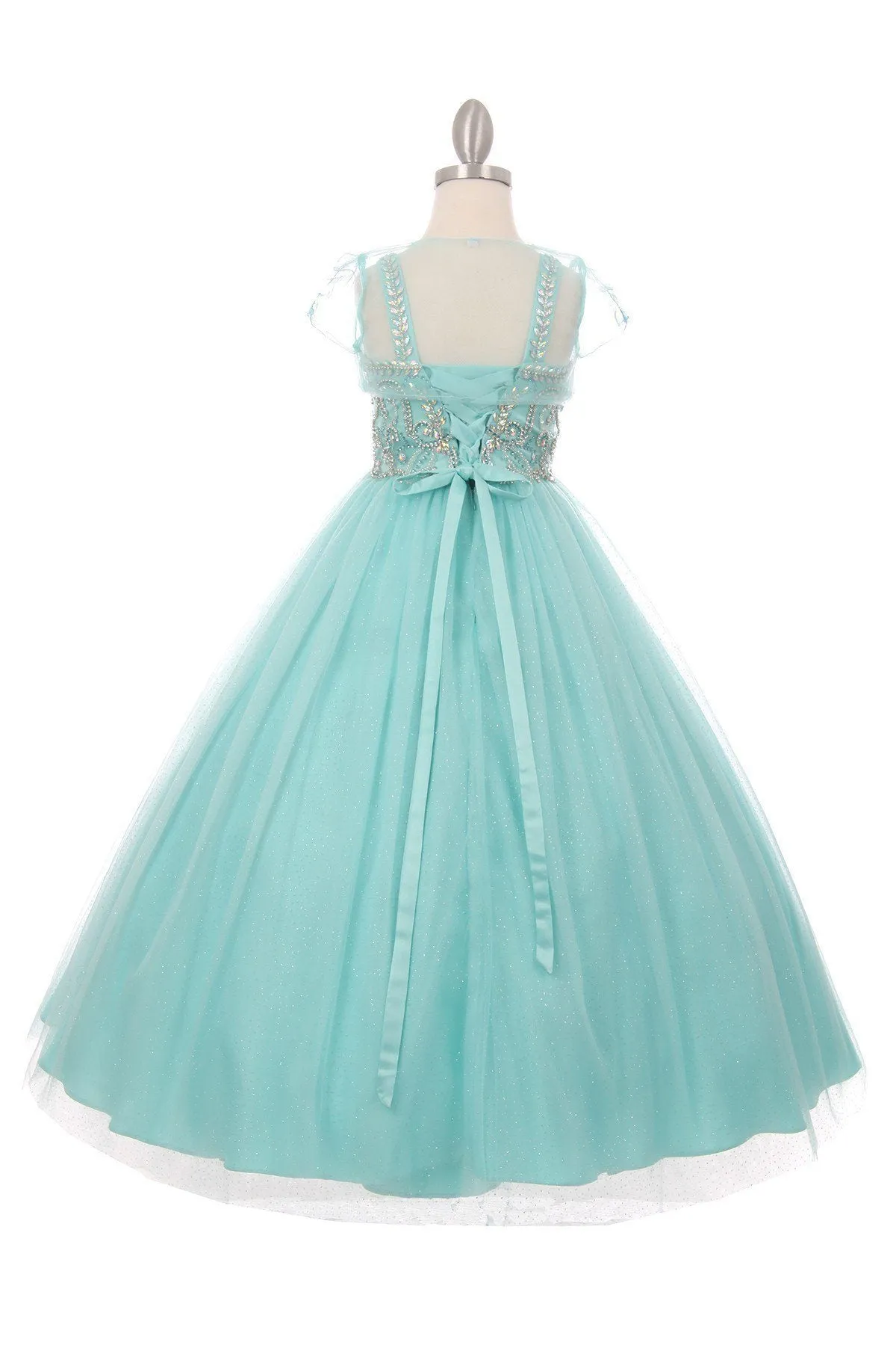 Girls Long Bead Bodice Sleeveless Dress with Bolero Jacket 5038