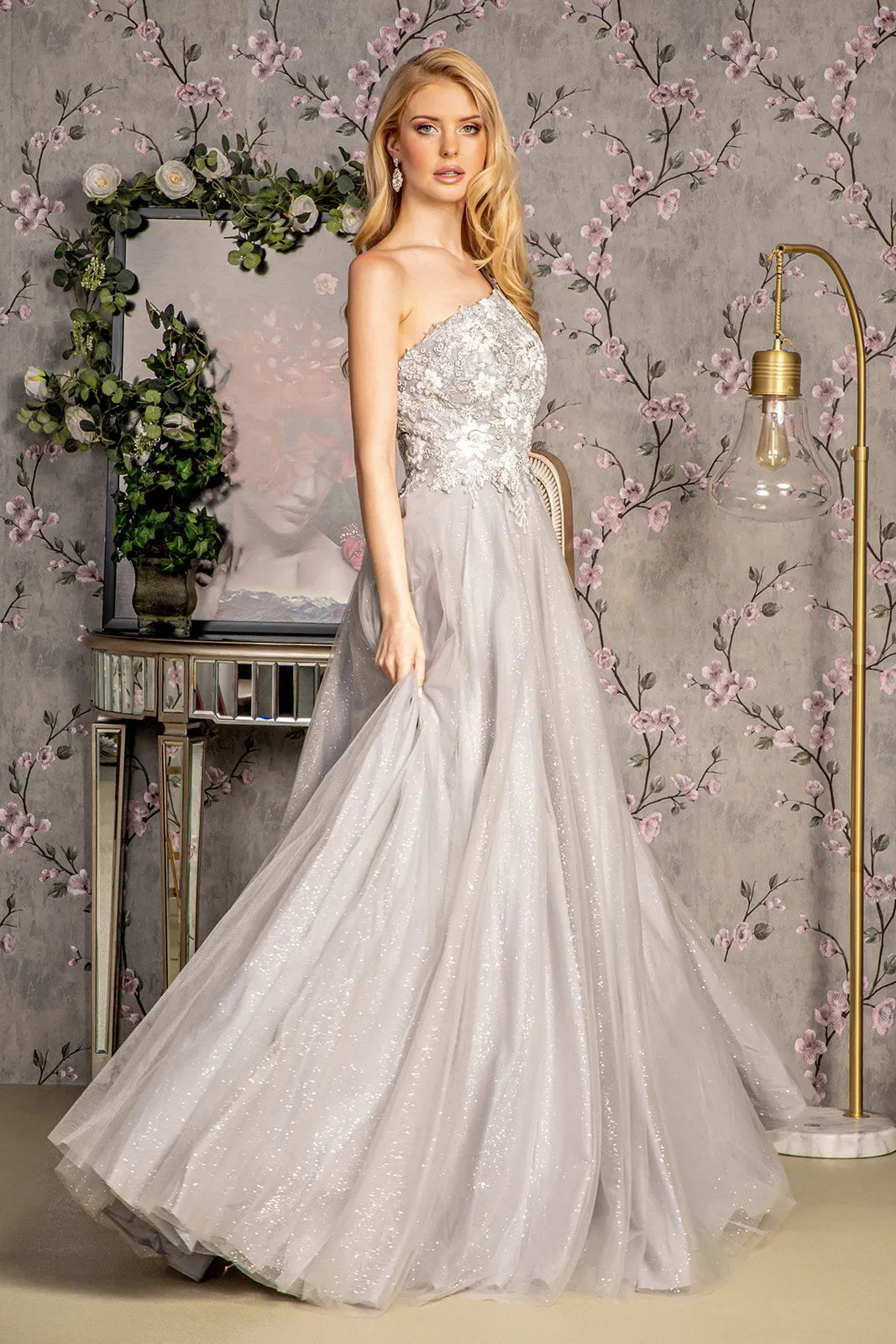 GLS BY GLORIA GL3384 Embroidered One-Sleeve Prom Gown