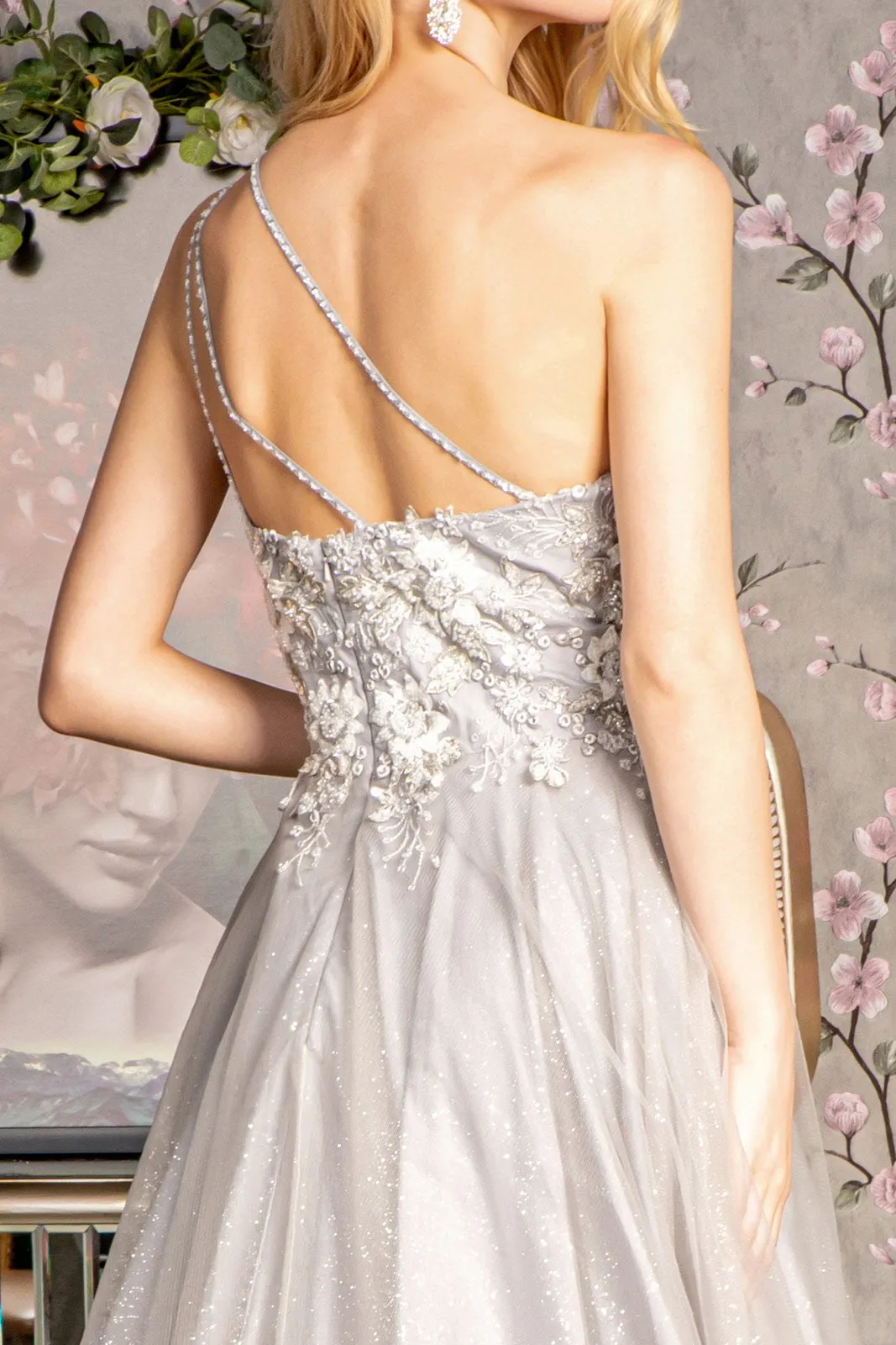 GLS BY GLORIA GL3384 Embroidered One-Sleeve Prom Gown