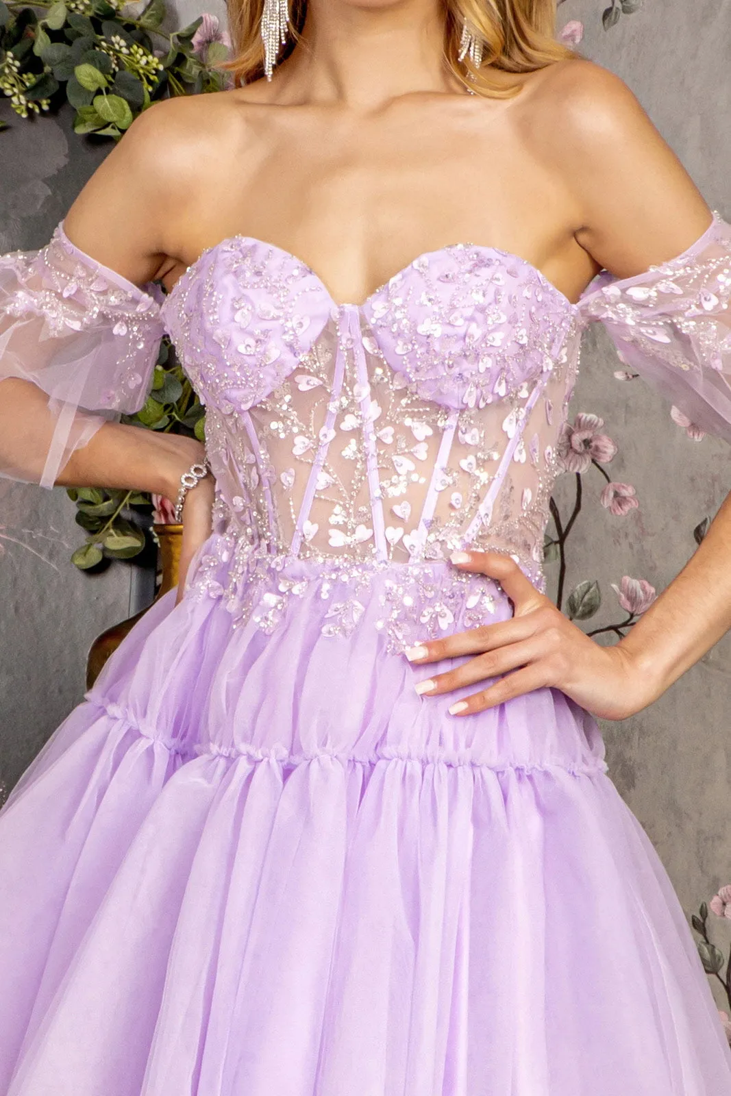 GLS BY GLORIA GL3396 Off-Shoulder A-Line Evening Dress
