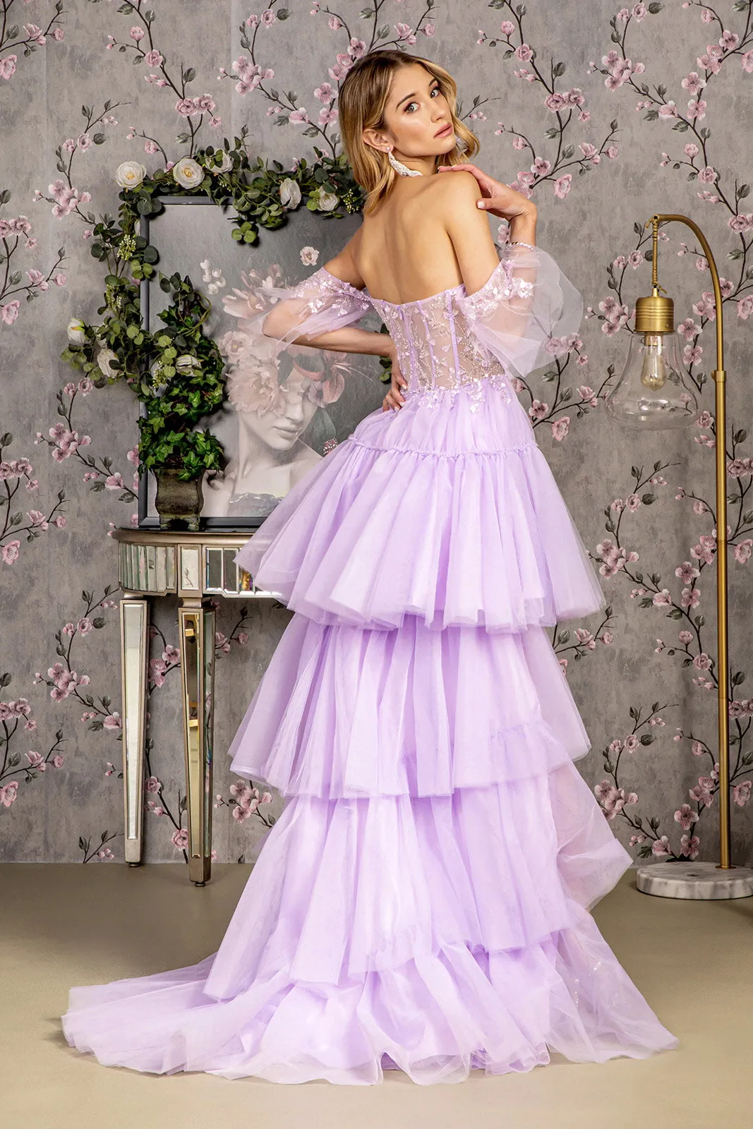 GLS BY GLORIA GL3396 Off-Shoulder A-Line Evening Dress