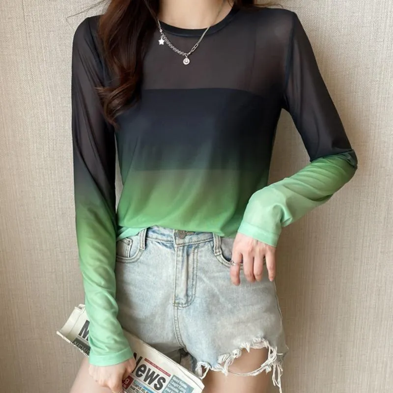 Gradient Color Loose Long-Sleeved T-Shirt