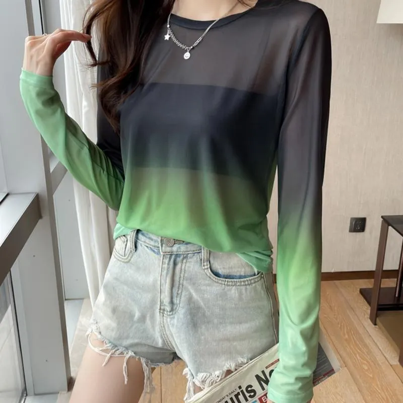 Gradient Color Loose Long-Sleeved T-Shirt
