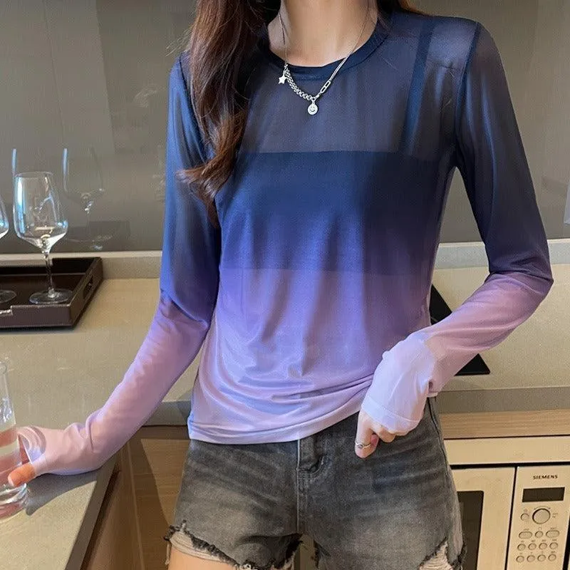 Gradient Color Loose Long-Sleeved T-Shirt