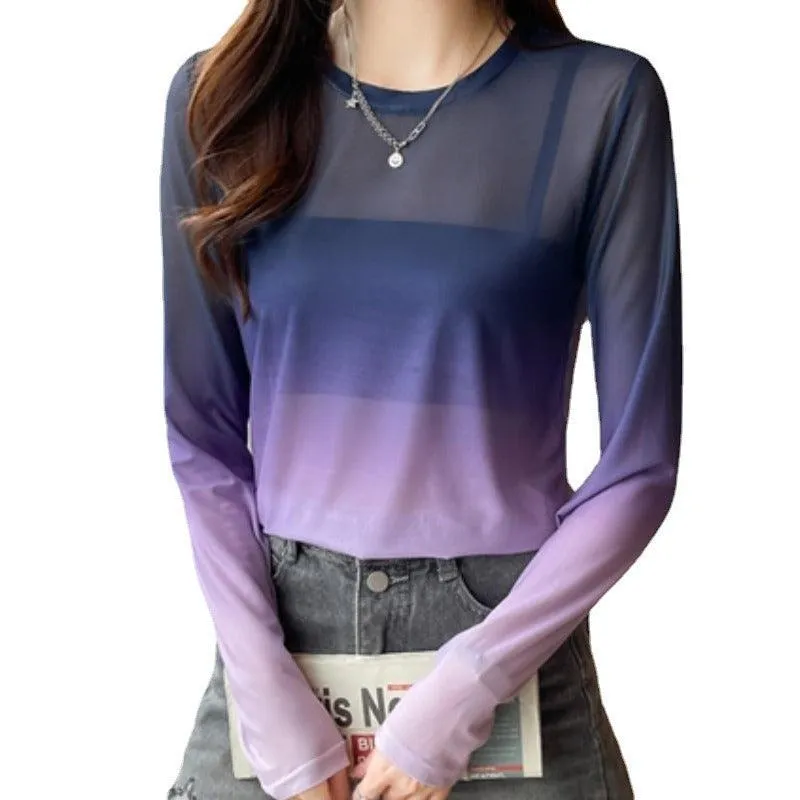 Gradient Color Loose Long-Sleeved T-Shirt