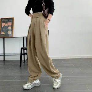 High-Waisted Pleated Pants With Velcro Closure