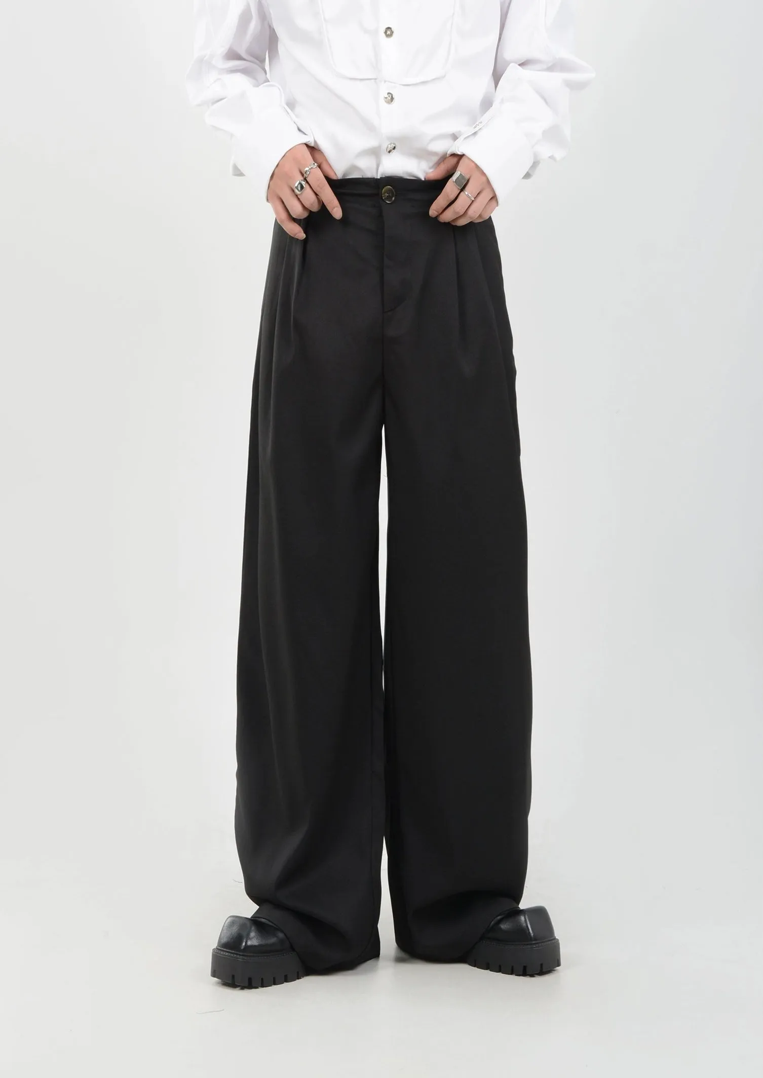 High-Waisted Wide Leg Pleated Lightweight Trousers