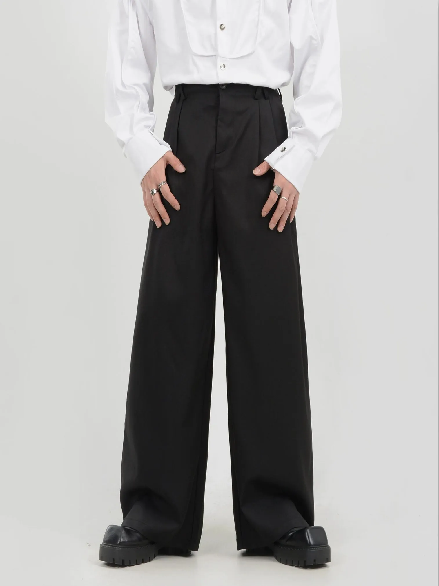 High-Waisted Wide Leg Pleated Lightweight Trousers