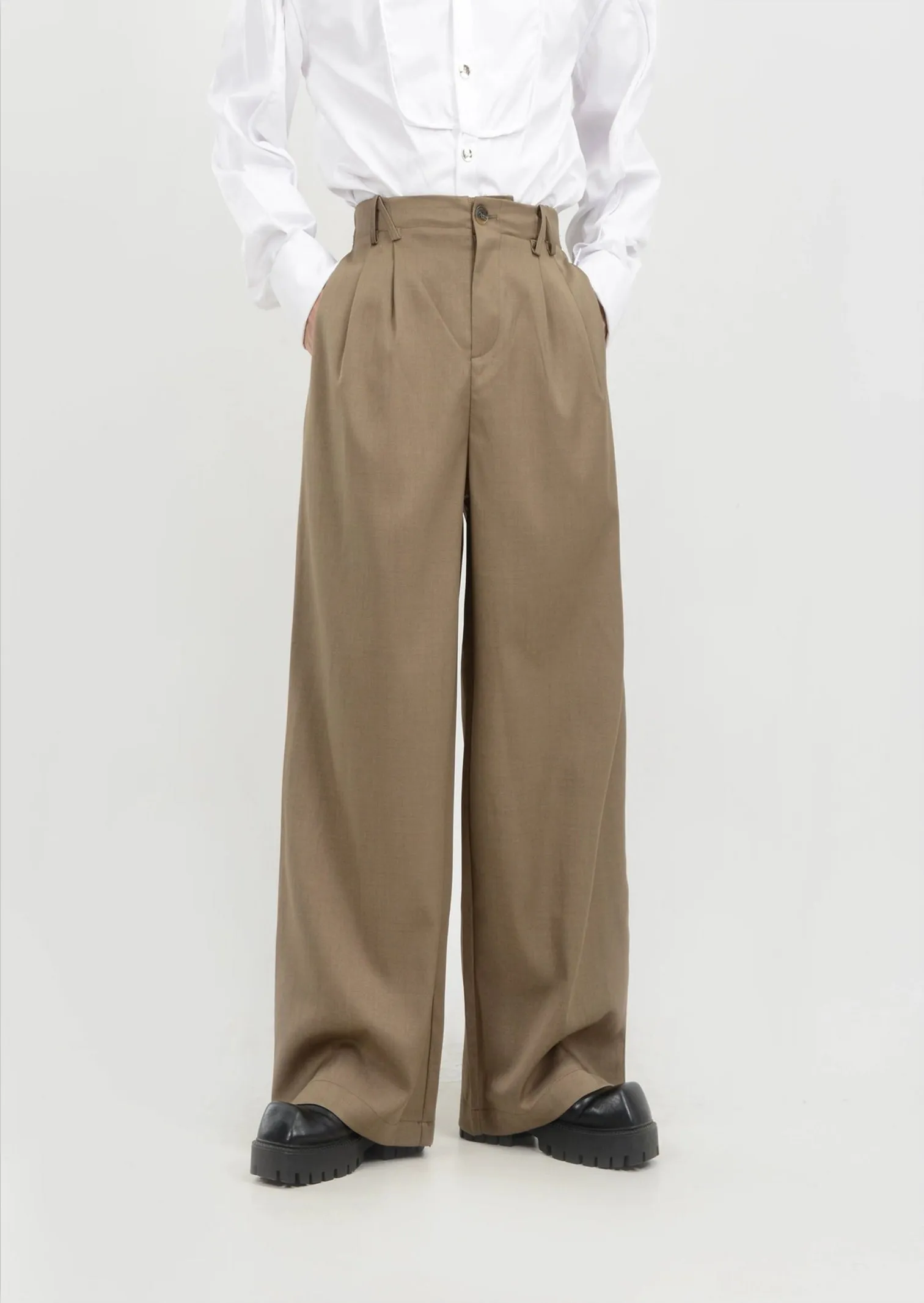 High-Waisted Wide Leg Pleated Lightweight Trousers