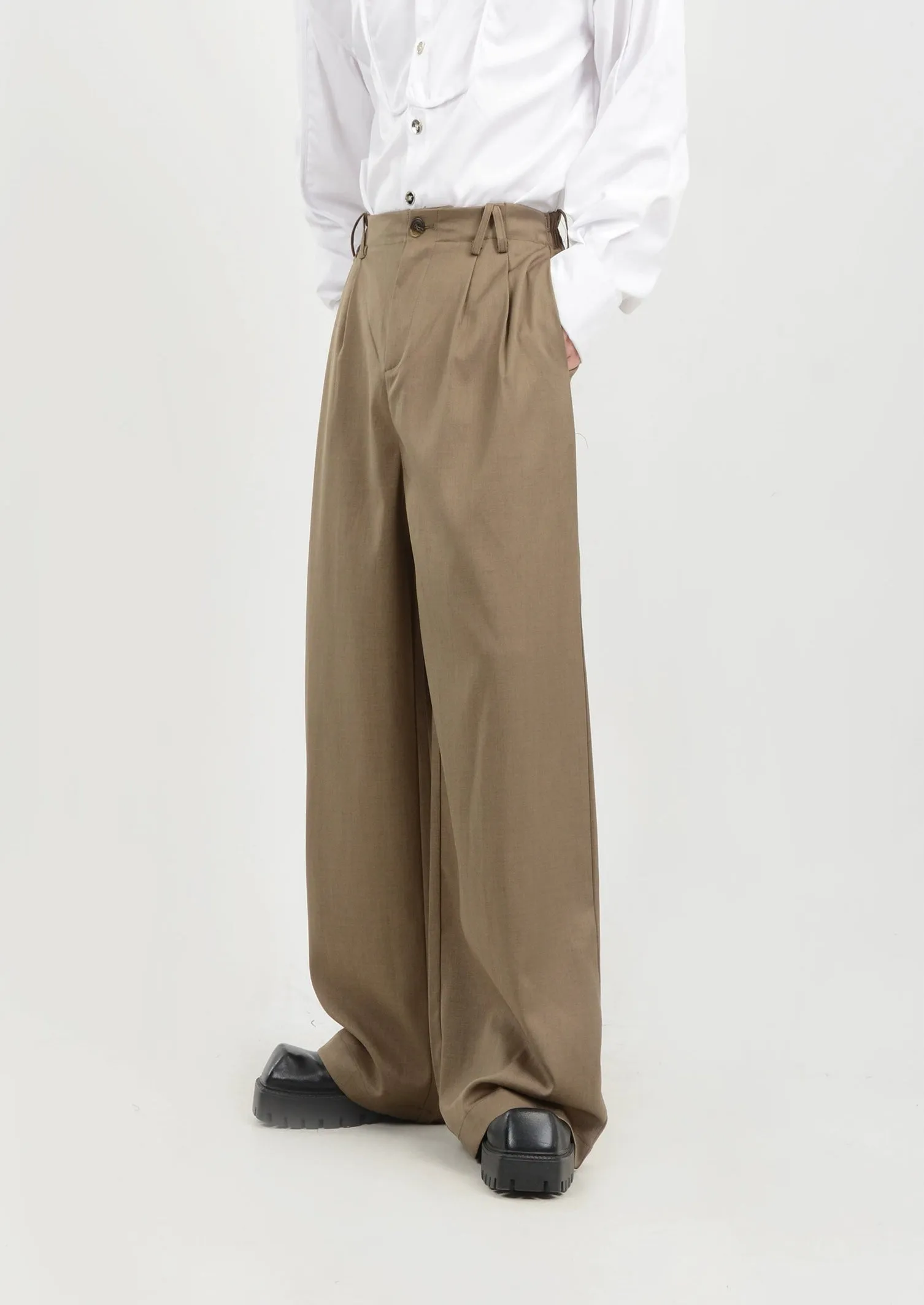 High-Waisted Wide Leg Pleated Lightweight Trousers