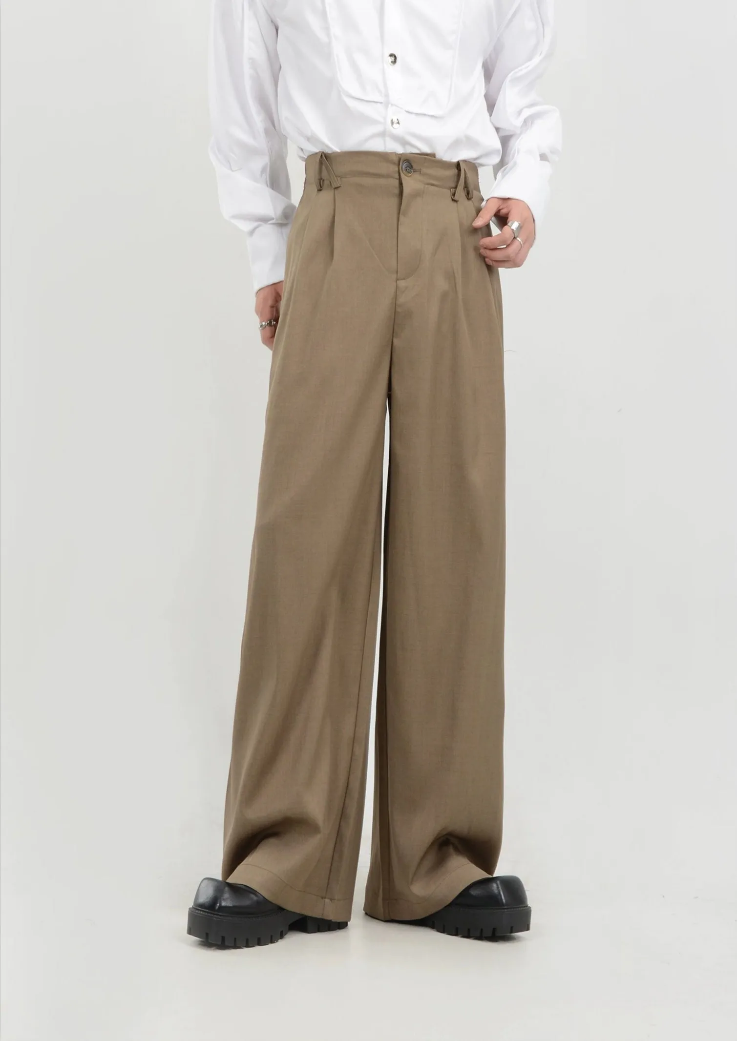 High-Waisted Wide Leg Pleated Lightweight Trousers