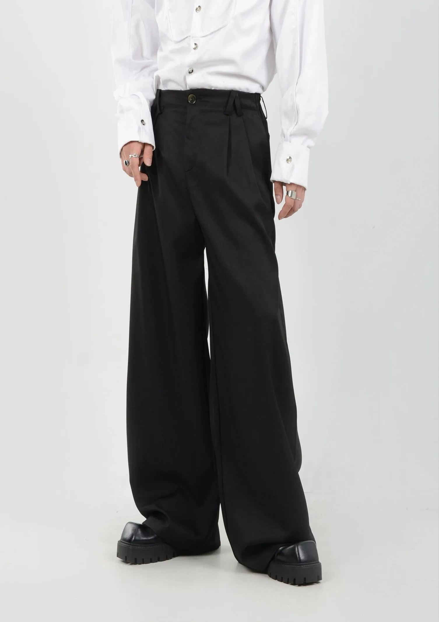 High-Waisted Wide Leg Pleated Lightweight Trousers