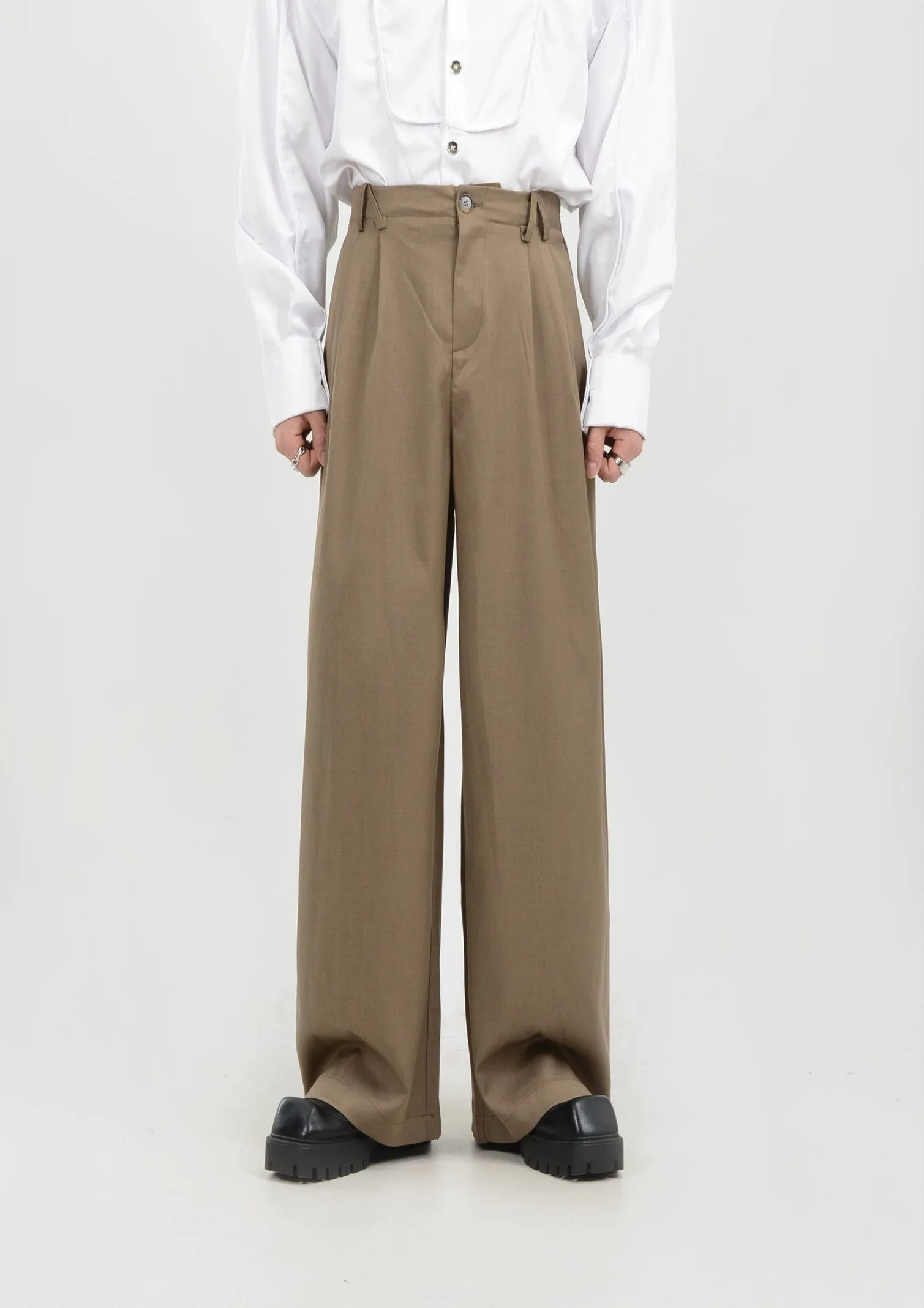High-Waisted Wide Leg Pleated Lightweight Trousers