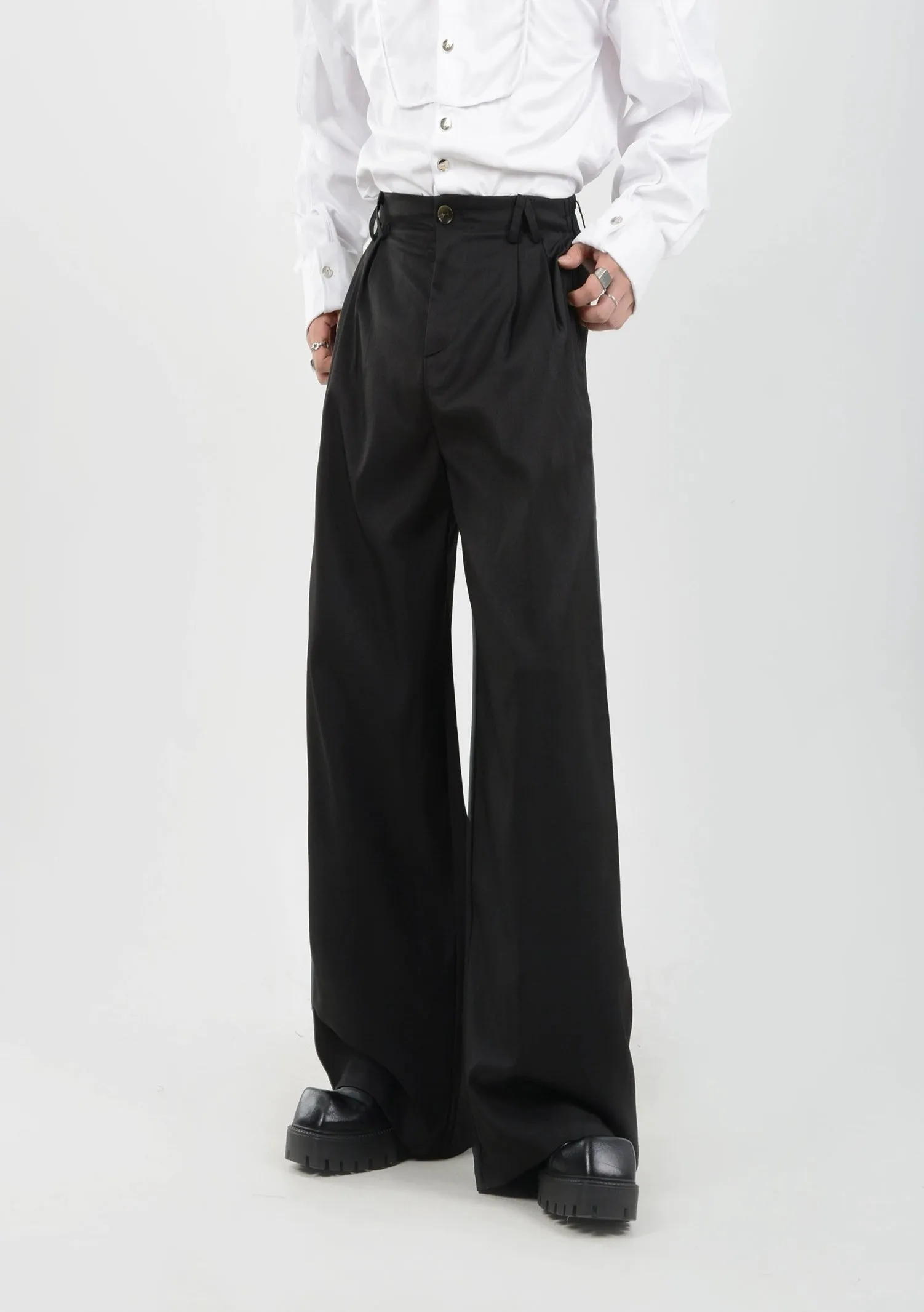 High-Waisted Wide Leg Pleated Lightweight Trousers